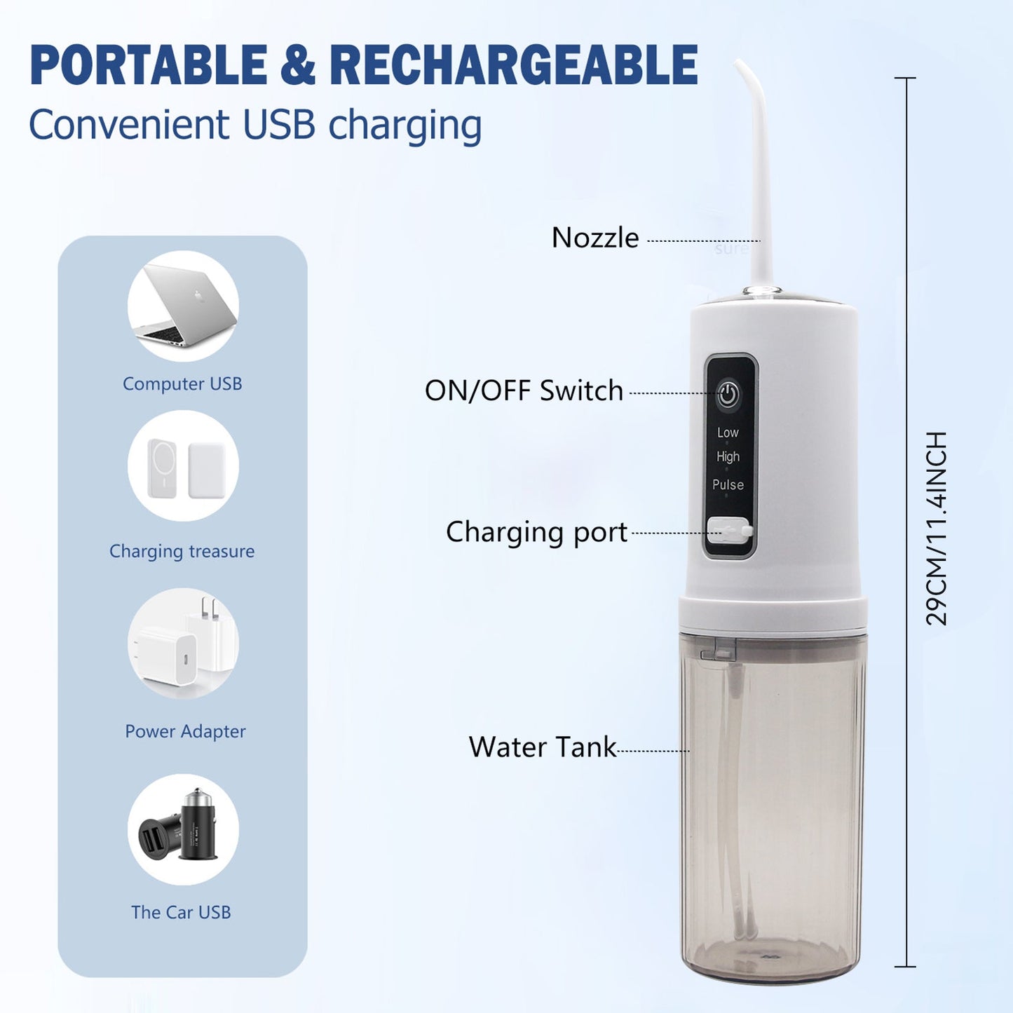 Cordless Water Flosser Dental Teeth Cleaner, Rechargeable